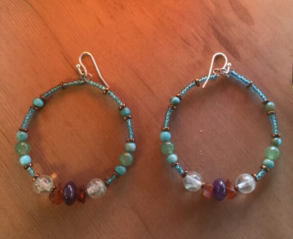 Turquoise and Red glass seed beads  Hoop Earrings - Image 2