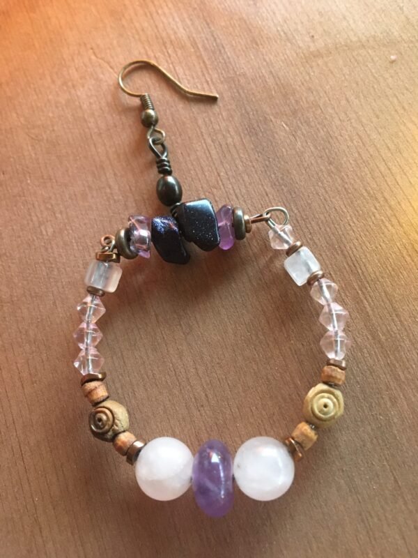 Amethyst & Rose Quartz Hoop Earrings - Image 2