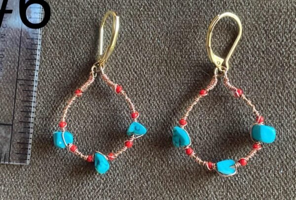 Turquoise and  Hot Pink glass seed beads Hoop Earrings