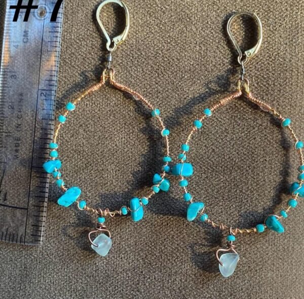 Turquoise and fluorite stone Hoop Earrings